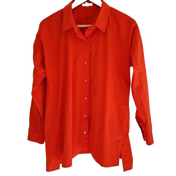 Eileen Fisher Tunic Top Size Small Coral Button Front Organic Cotton Blouse - Picture 1 of 6